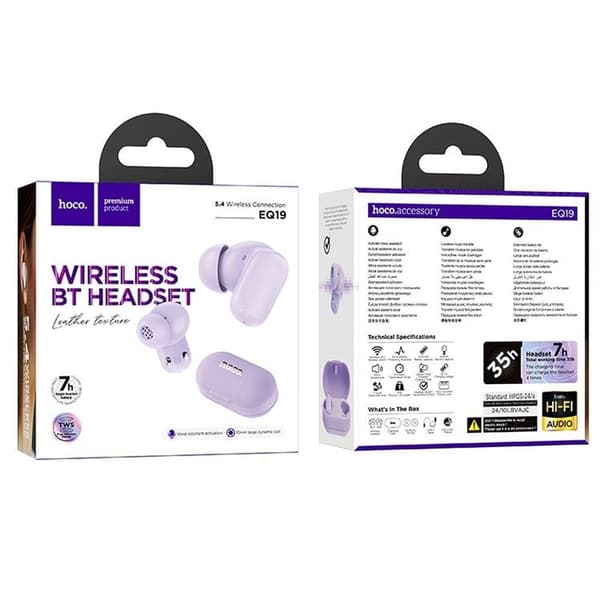 Hoco TWS In-Ear Hörlurar Trådlösa Bluetooth EQ19 - Lila