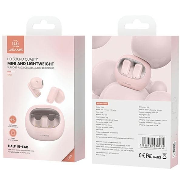 USAMS In-Ear Hörlurar Bluetooth TWS TD Series - Rosa