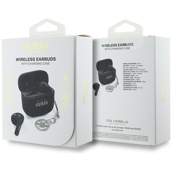 Guess TWS In-Ear Hörlurar Glossy Effect Printed Logo & Charm - Svart