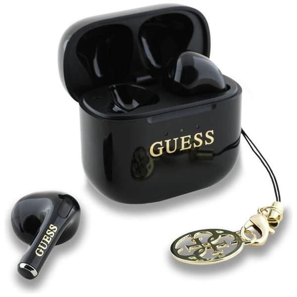 Guess TWS In-Ear Hörlurar Glossy Effect Printed Logo & Charm - Svart