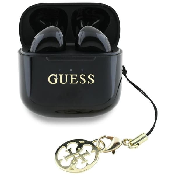 Guess TWS In-Ear Hörlurar Glossy Effect Printed Logo & Charm - Svart