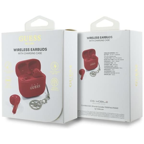 Guess TWS In-Ear Hörlurar Glossy Effect Printed Logo & Charm - Röd