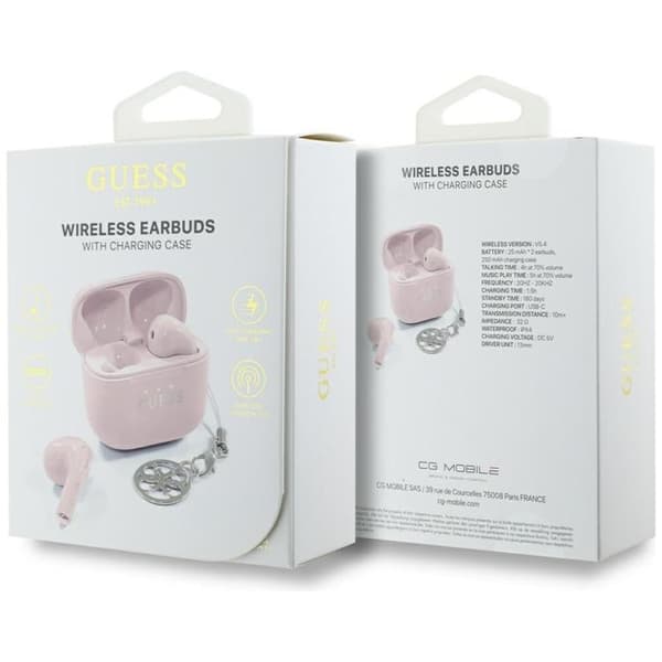 Guess TWS In-Ear Hörlurar Glossy Effect Printed Logo & Charm - Rosa