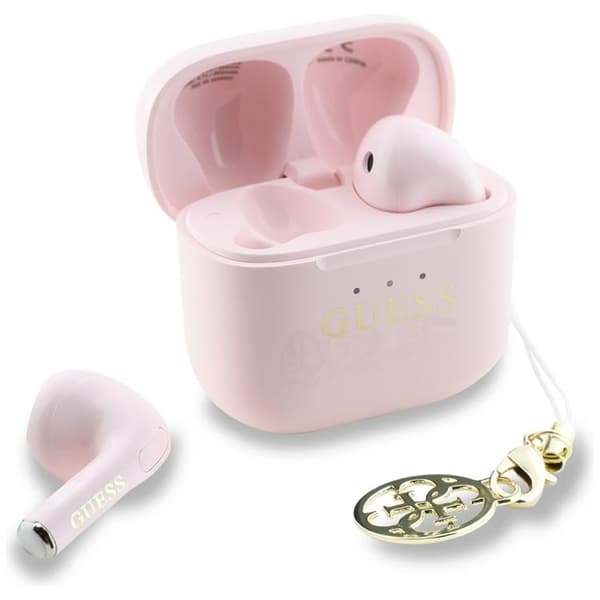 Guess TWS In-Ear Hörlurar Glossy Effect Printed Logo & Charm - Rosa