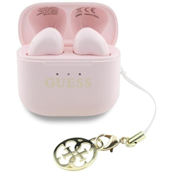 Guess TWS In-Ear Hörlurar Glossy Effect Printed Logo & Charm - Rosa