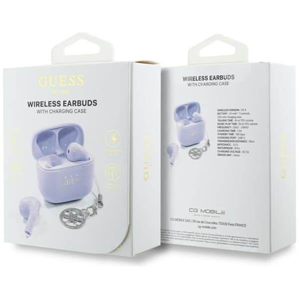 Guess TWS In-Ear Hörlurar Glossy Effect Printed Logo & Charm - Lavendel