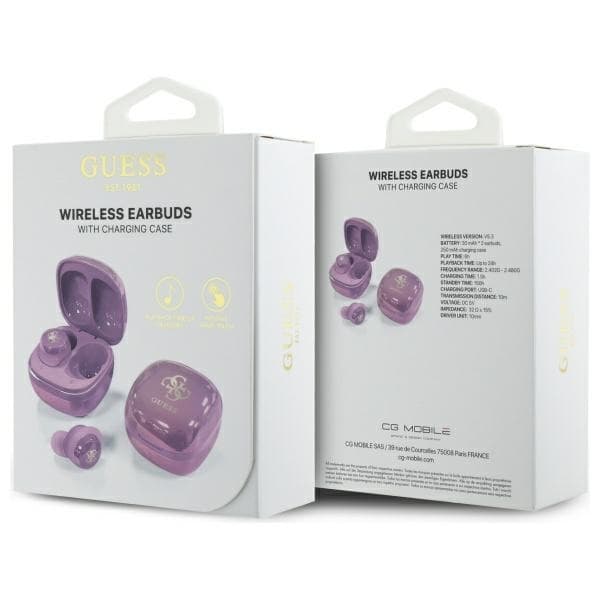 Guess TWS In-Ear Hörlurar Bluetooth Iridescent 4G Printed Logo - Lila