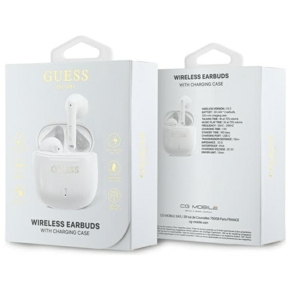 Guess TWS In-Ear Hörlurar Bluetooth Printed Classic Logo - Vit