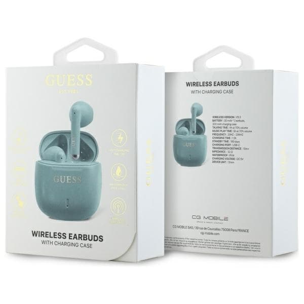 Guess TWS In-Ear Hörlurar Bluetooth Printed Classic Logo - Turkos