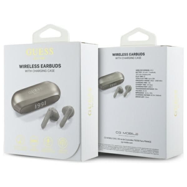 Guess In-Ear Hörlurar TWS Metalic Printed Logo - Guld