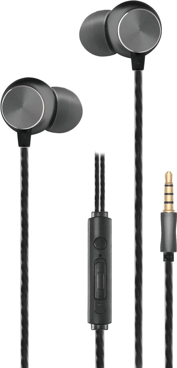 2GO in-ear stereokuulokkeet musta/antrasiitti alumiinikotelo - vastauspainikkeella ja äänenvoimakkuuden säätimellä, pieni, 795967