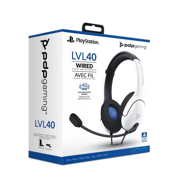 PDP Gaming LVL40 Stereo Gaming Headset - PS4 & PS5 - Officielt licenseret - Hvid