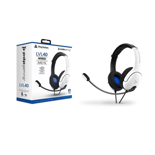 PDP Gaming LVL40 Stereo Gaming Headset - PS4 & PS5 - Officielt licenseret - Hvid