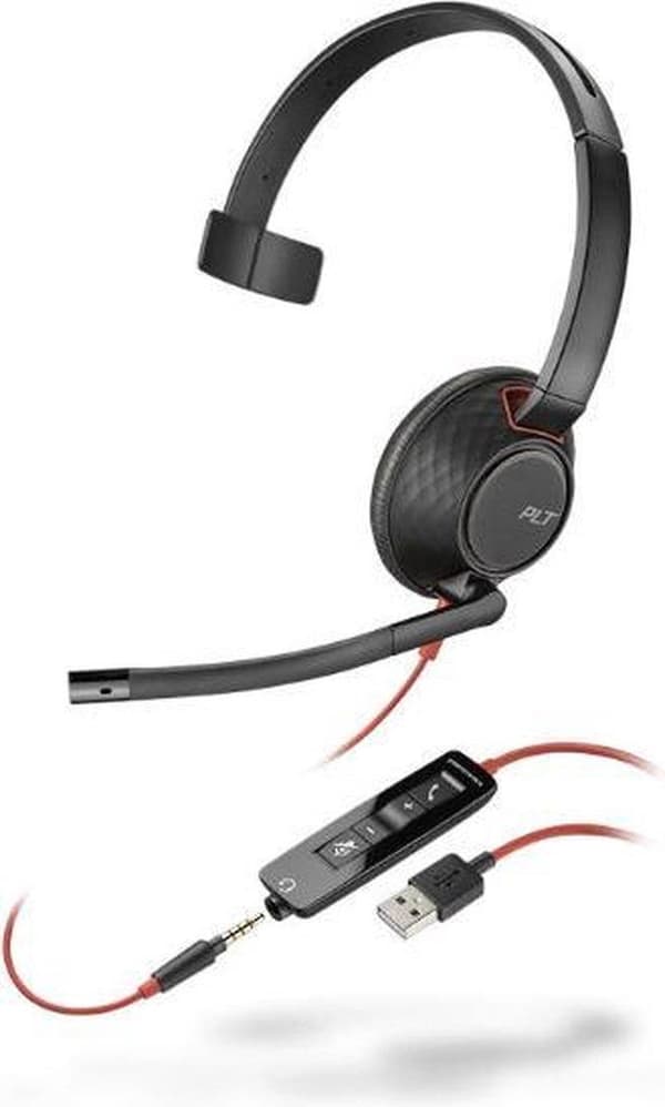 POLY Blackwire 5210 Headset Huvudband 3,5 mm-kontakt USB Typ-A Svart, Röd