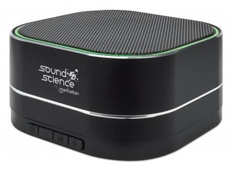 MANHATTAN Sound Science Metallic LED Bluetooth®-højttaler Bluetooth 5.0, mikrofon til håndfri funktion, kontroller, FM-radio, microSD-kortplads, sort