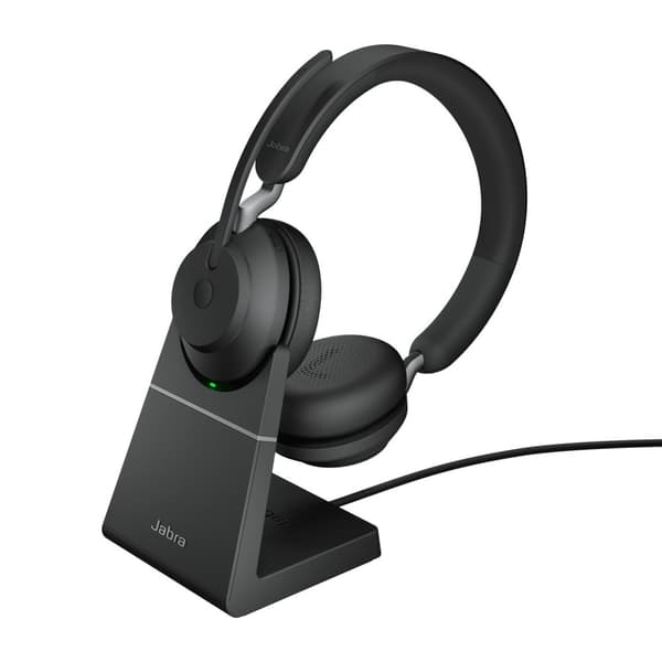 Jabra Evolve2 65 UC Stereo + Stand - Bluetooth Headset - on-ear - trådløs - USB - støjisolerende - sort