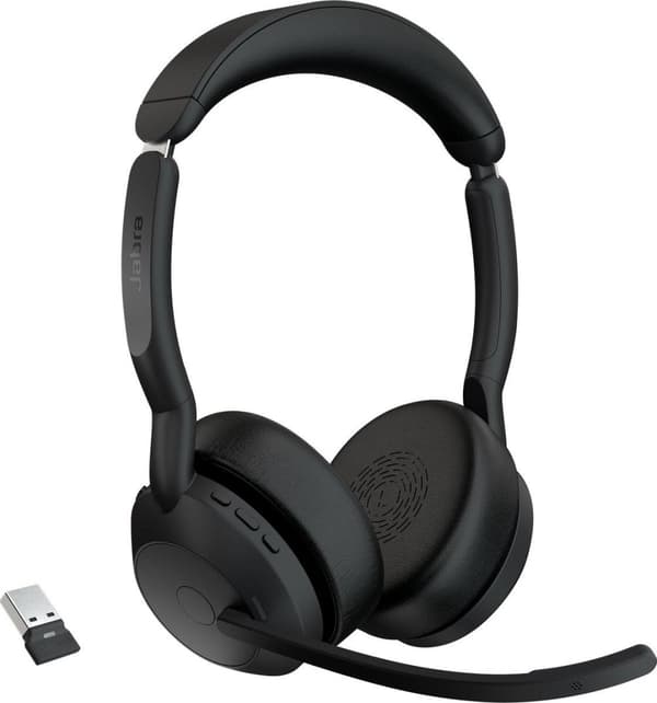 GN Jabra Jabra Evolve2 55 UC Stereo - Headset - on-ear - Bluetooth - trådlös - aktiv brusreducering - USB-A - svart - optimerad för UC (25599-989-999)