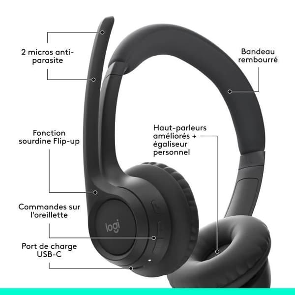 Headset - Trådløst - Logitech - Zone 300 - Sort