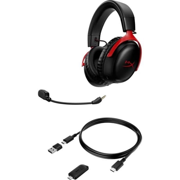 HyperX Cloud III trådlöst spelheadset - för PC och konsol - svart/röd