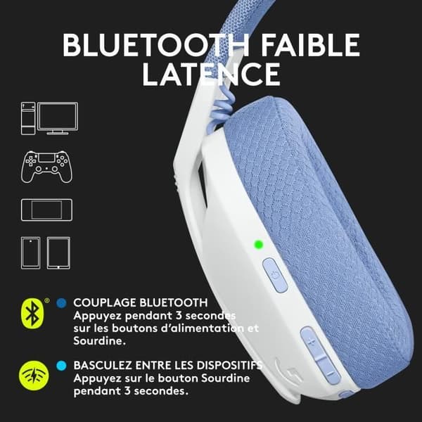 Logitech -G435 LIGHTSPEED trådløst gamingheadset - HVID - Let Bluetooth med indbygget mikrofon til Dolby Atmos, PC, PS4, PS5, mobil