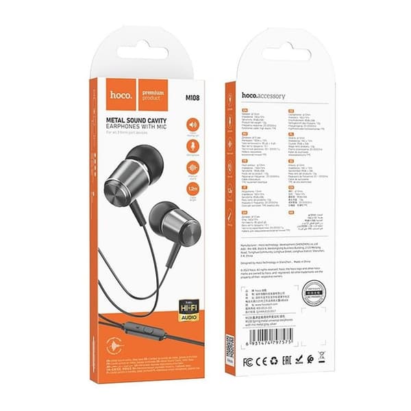 Hoco In-Ear Trådbundna Hörlurar Jack 3.5 mm M108 - Grå