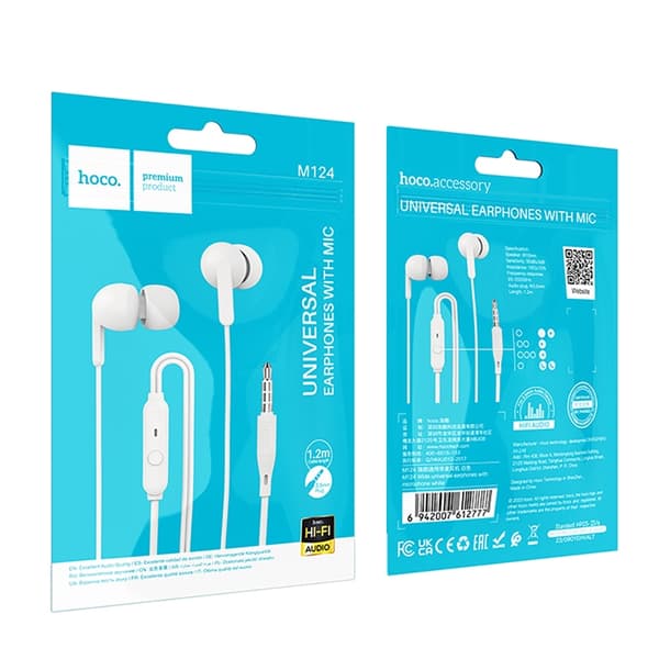 Hoco In-Ear Trådbundna Hörlurar Jack 3.5 mm M124 - Vit