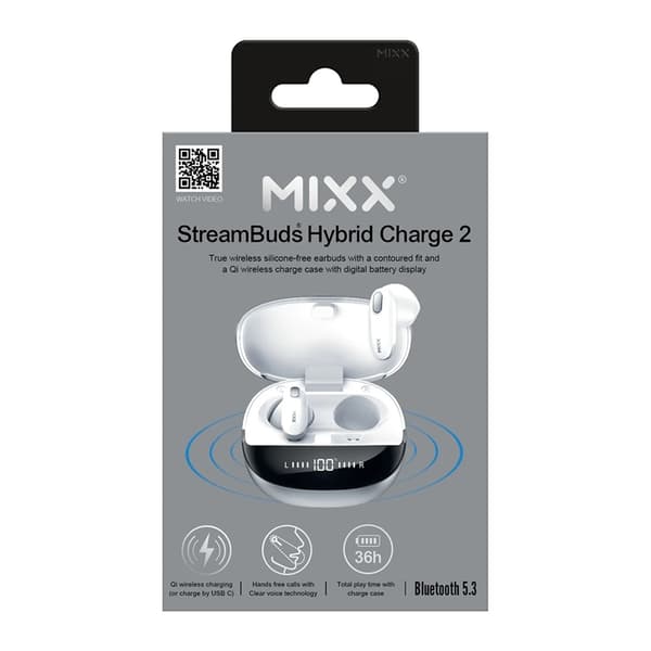 Mixx Qi TWS In-Ear Hörlurar Hybrid Charge 2 - Vit