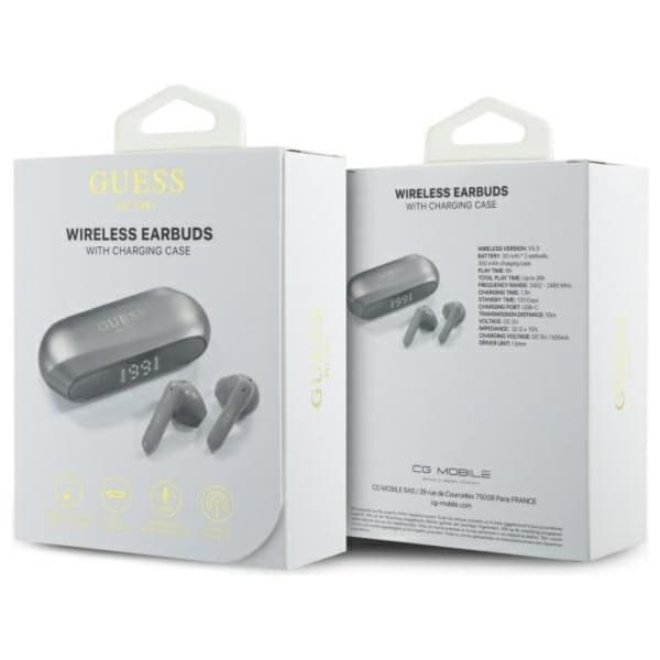 Guess TWS In-Ear Hörlurar Elongated Printed Logo - Grå