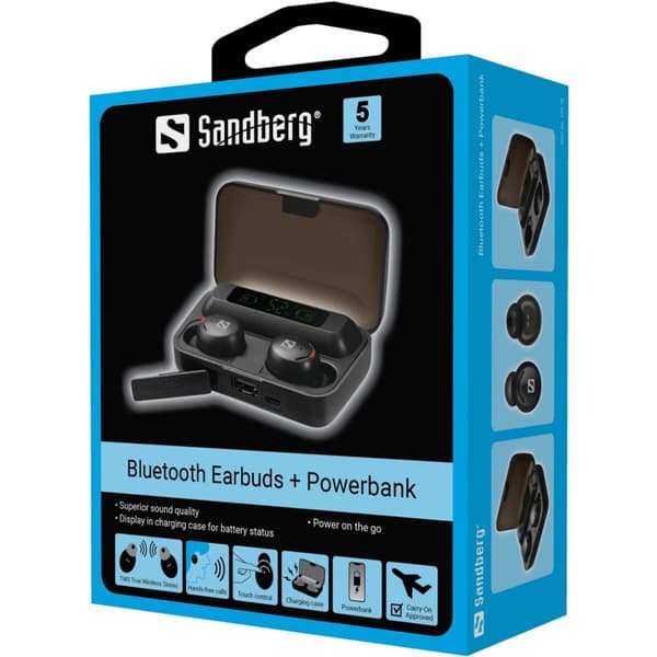 Sandberg Bluetooth-nappikuulokkeet + varavirtalähde, 126-38