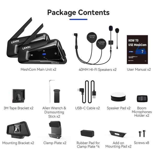 Motorcykel Headset Intercom, Mesh Kommunikationssystem, Parallel Audio,2STK