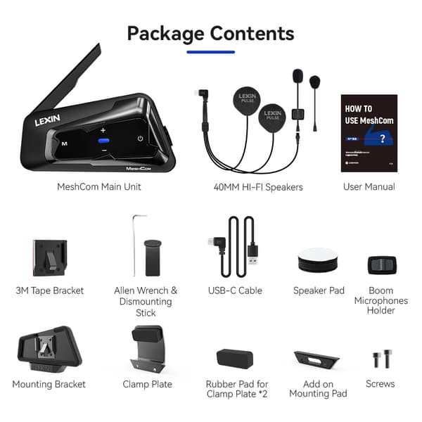 Motorcykel Headset Intercom, Mesh Kommunikationssystem, Parallel Audio,1STK