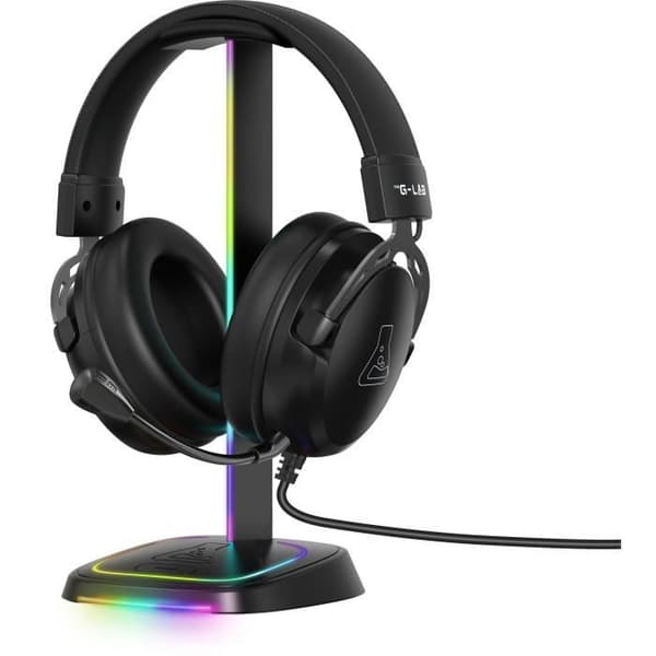 Stativ för gamingheadset - The G-Lab - K-STAND-NEON RGB - USB/USB-C HUB - Kabelansluten - RGB-belysning - Svart