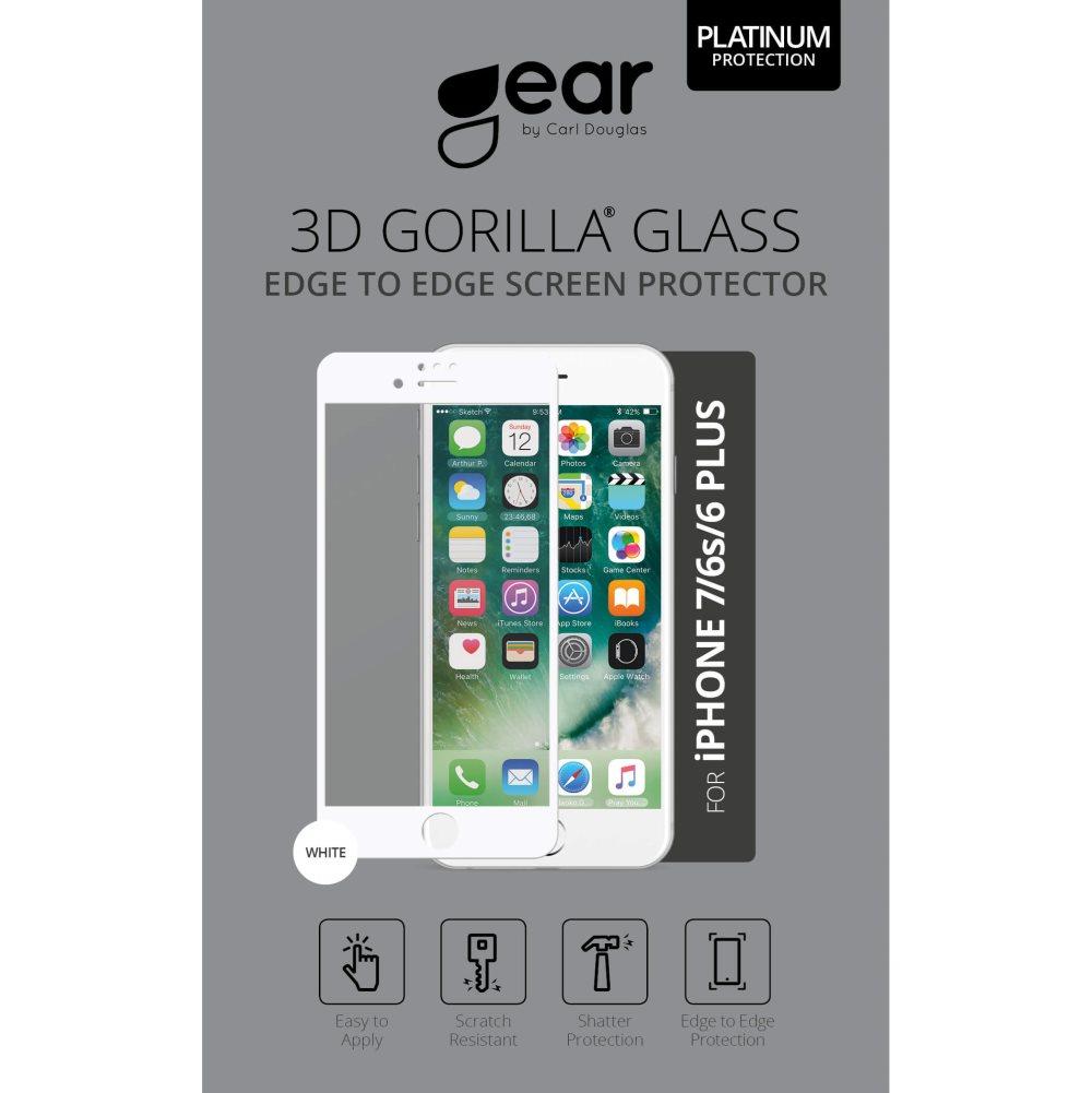 GEAR Hærdet Glas 3D Full Cover Hvid iPhone 6/6s/7/8 Plus