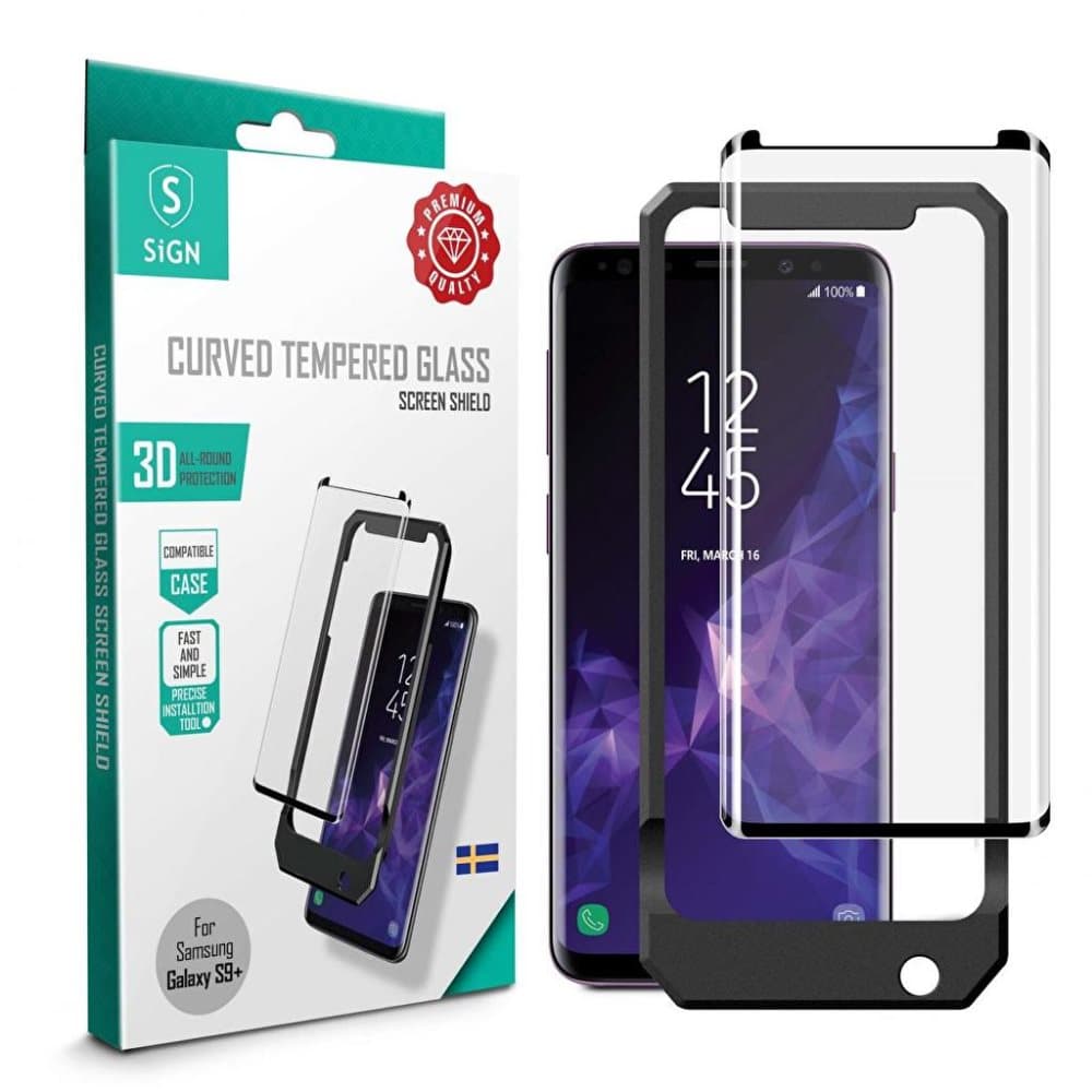 SiGN 3D Skärmskydd i Härdat Glas för Samsung Galaxy S9 Plus Inkl. Monteringsram