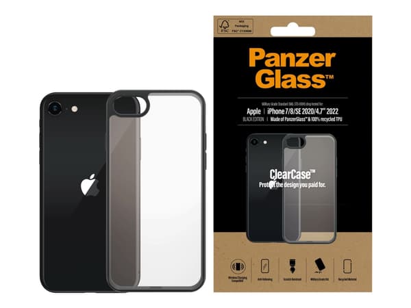 PanzerGlass™ | ClearCase - matkapuhelimen takakansi - karkaistu lasi - Black Edition | Apple iPhone 7, 8, SE (2. sukupolvi)