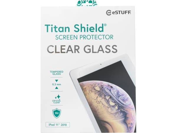 eSTUFF Titan Shield Clear Glass - Skjermbeskyttelse for nettbrett - glass - 11" - gjennomsiktig - for Apple 11-inch iPad Pro (1. generasjon)