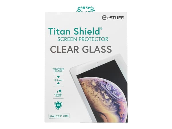 eSTUFF Titan Shield Clear Glass - Skjermbeskyttelse for nettbrett - glass - 12.9" - gjennomsiktig - for Apple 12.9-inch iPad Pro (3. generasjon)