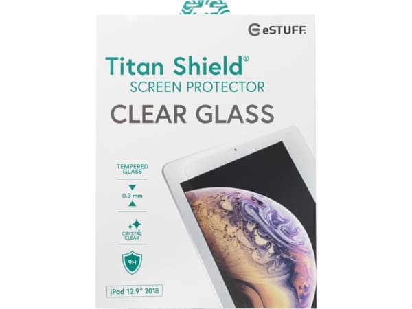 eSTUFF Titan Shield Clear Glass - Skjermbeskyttelse for nettbrett - glass - 12.9" - gjennomsiktig - for Apple 12.9-inch iPad Pro (3. generasjon)
