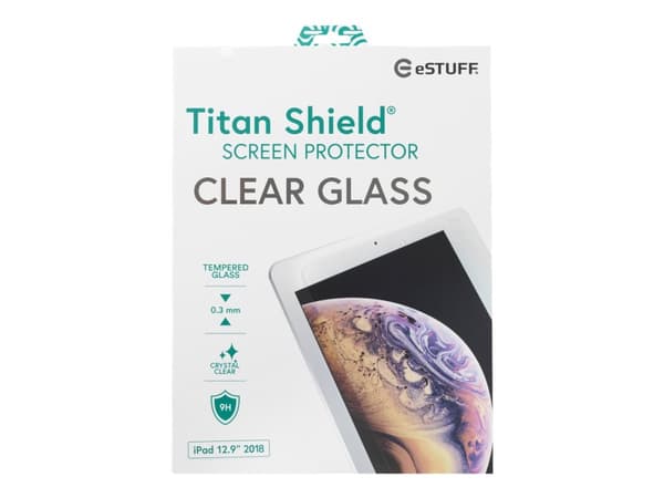 eSTUFF Titan Shield Clear Glass - Skjermbeskyttelse for nettbrett - glass - 12.9" - gjennomsiktig - for Apple 12.9-inch iPad Pro (3. generasjon)