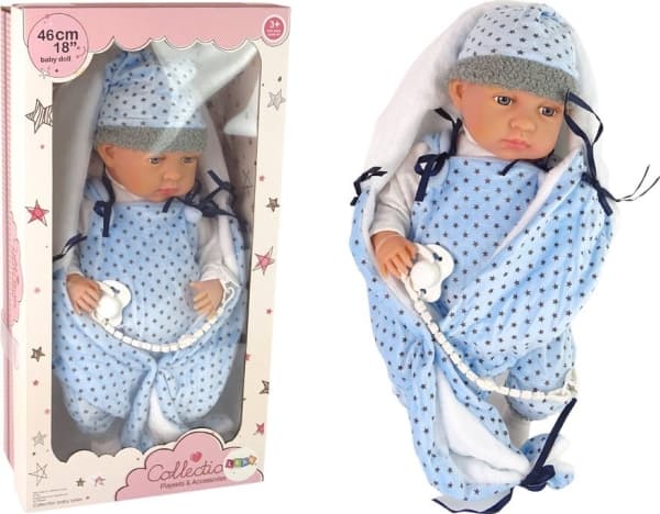 LeanToys Baby Doll 46 cm Blå Smokk Stjerneteppe