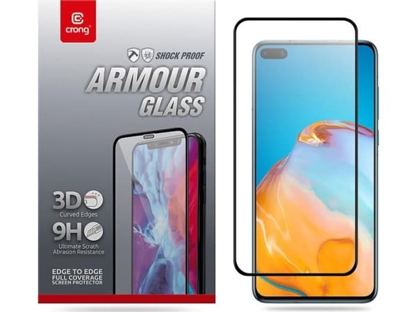 Crong 3D Armour Glass - 9H herdet glass for hele skjermen på Huawei P40 + installasjonsramme