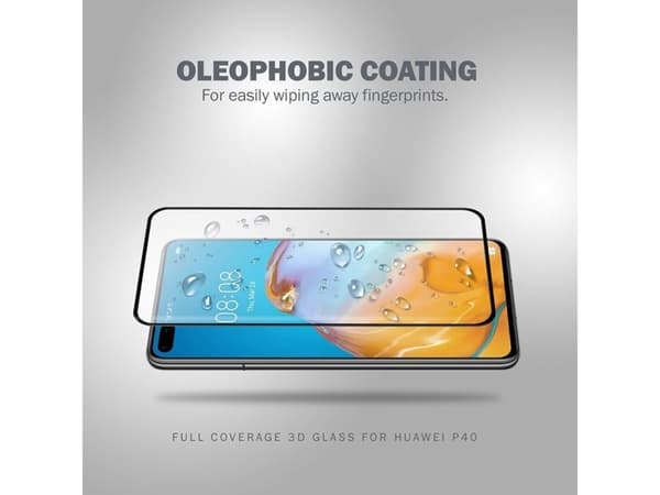 Crong 3D Armour Glass - 9H herdet glass for hele skjermen på Huawei P40 + installasjonsramme