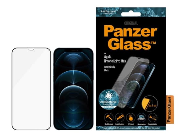 PanzerGlass™ | Case-Friendly - Skærmbeskytter for mobiltelefon - Edge-to-Edge passform - rammefarve sort | Apple iPhone 12 Pro Max