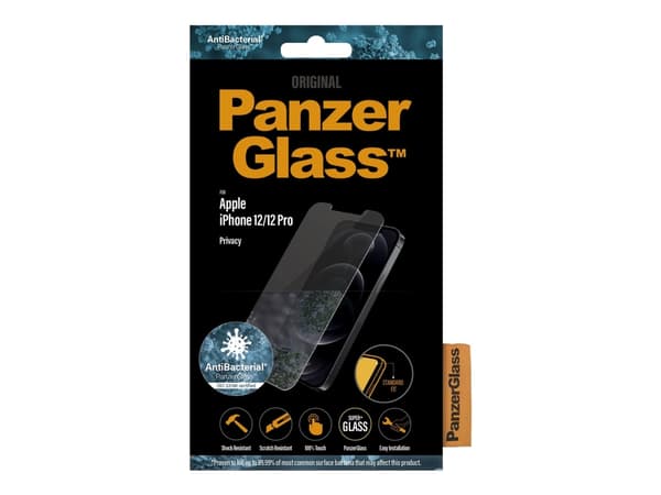PanzerGlass™ | Privacy Edition - Skjermbeskytter for mobiltelefon - Standard passform - Krystallklar | Apple iPhone 12/12 Pro