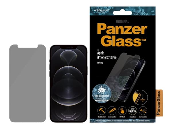 PanzerGlass™ | Privacy Edition - Skjermbeskytter for mobiltelefon - Standard passform - Krystallklar | Apple iPhone 12/12 Pro