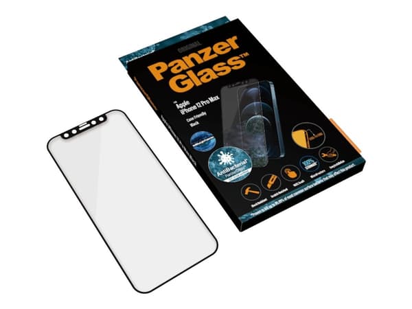 PanzerGlass - Skjermbeskyttelse for mobiltelefon - antibakteriell, antiblått lys, etuivennlig - glass - rammefarge svart - for Apple iPhone 12 Pro Ma
