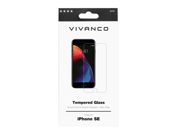Vivanco SPGLASVVIPHSE, Apple, iPhone SE 2020, Ripebestandig, Sjokkresistent, Gjennomsiktig, 1 stykker