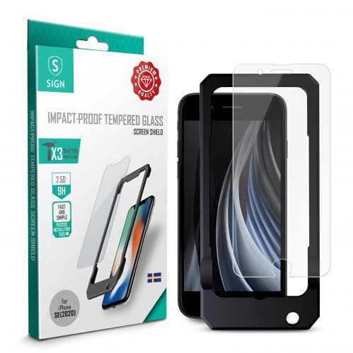SiGN Heltäckande Skärmskydd i Härdat Glas för iPhone SE 2020 + Monteringsram