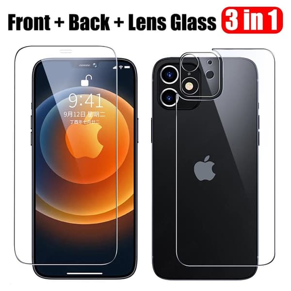2-PACK 3-in-1 iPhone 12 Fram- & Baksida + Kameralinsskydd