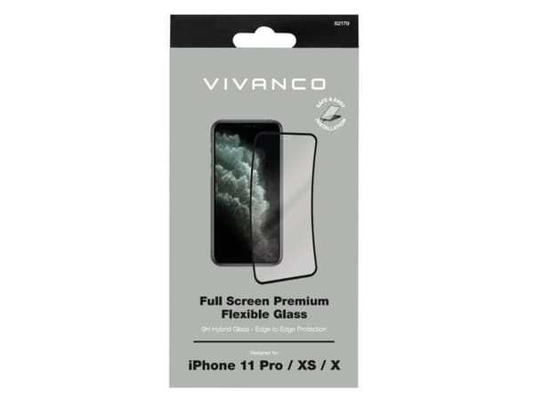 Vivanco Full Premium, Apple, iPhone 11 Pro, iPhone Xs, iPhone X, Likaa hylkivä, Iskunkestävä, Öljynkestävä, Naarmuuntumisenkestävä, Putoamisenkestävä